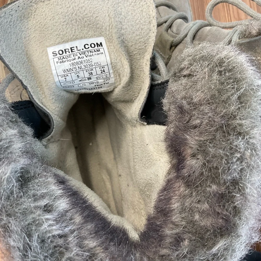 Sorel Gray suede Waterproof Fur-Trimmed Winter Boots Size 7